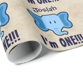 Papier Cadeau Un visage mignon A02 d'éléphant de ęr anniversaire (Coin rond)