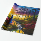 Papier Cadeau Une femme ramassant des fleurs près du ruisseau (Déroulé)