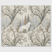 Papier Cadeau Une forêt d'hiver paisible avec des loups blancs (Plat)