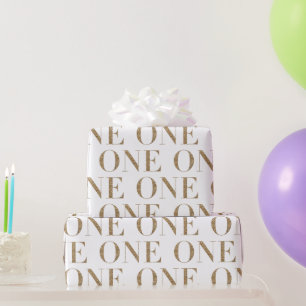Papier Cadeau UNE Parties scintillant d'or premier anniversaire