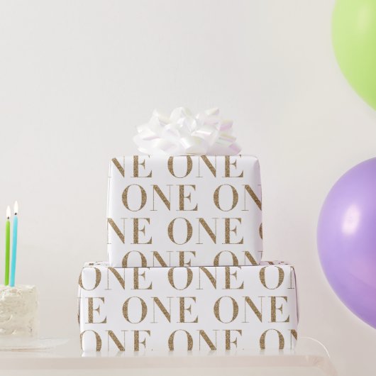 Papier Cadeau UNE Parties scintillant d'or premier anniversaire (Cadeaux de fête)
