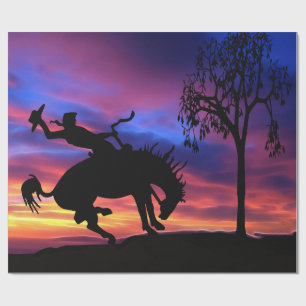 Papier Cadeau Une silhouette de cowboy au coucher du soleil