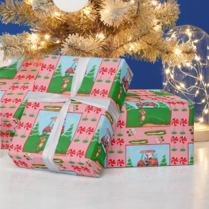 Papier Cadeau Une Sortie De Golf De Noël Avec Père Noël Et Reind