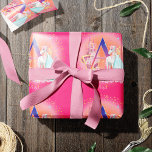 Papier Cadeau Unicorn and Princess with Castle Letter A Monogram<br><div class="desc">This magical princess wrapping paper pattern has a fairy tale castle with a princess wearing a flowing blue gown. The princess has a cute unicorn and there are flowers and a treasure box. The pretty background is a bright pink. For a special personalized touch, there's a monogrammed letter in the...</div>