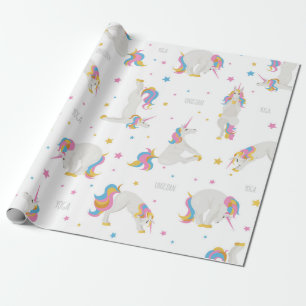Papier Cadeau Unicorn Anniversaire yoga mignon amusant blanc whi
