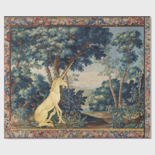 PAPIER CADEAU UNICORN EN PAYSAGE EN BOIS, ARBRES, VERDURE