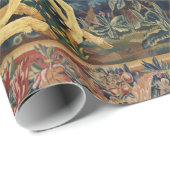 PAPIER CADEAU UNICORN EN PAYSAGE EN BOIS, ARBRES, VERDURE (Coin rond)