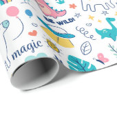 Papier Cadeau Unicorn Et Motif Dinosaure (Coin rond)