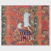 PAPIER CADEAU UNICORN, FLEURS D'IMAGINAIRE MÉDIÉVAL, MONOGRAMME  (Plat)