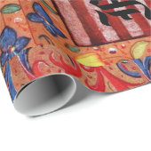 PAPIER CADEAU UNICORN, FLEURS D'IMAGINAIRE MÉDIÉVAL, MONOGRAMME  (Coin rond)