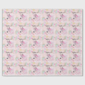 Papier Cadeau Unicorn Girly Rose Floral Gold Parties scintillant (Plat)