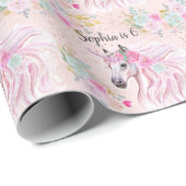 Papier Cadeau Unicorn Girly Rose Floral Gold Parties scintillant (Coin rond)