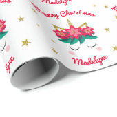 Papier Cadeau Unicorn Gold Parties scintillant Stars Noël person (Coin rond)