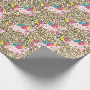 Papier Cadeau Unicorn Kawaii Rainbow Metallic Gold Parties scint