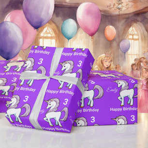 Papier Cadeau UNICORN Little Girl's Personnalize Nom Anniversair
