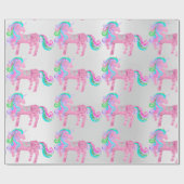Papier Cadeau Unicorn Parties scintillant brillante rose assez a (Plat)