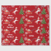 Papier Cadeau Unicorn Pulling Santa's Sleigh Snow Personalized  (Plat)