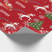 Papier Cadeau Unicorn Pulling Santa's Sleigh Snow Personalized  (Coin)