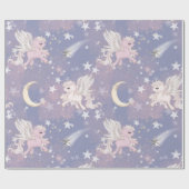 Papier Cadeau Unicorn Purple mauve fille étoiles lunaire (Plat)