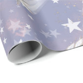 Papier Cadeau Unicorn Purple mauve fille étoiles lunaire (Coin rond)