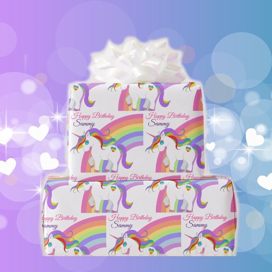Papier Cadeau Unicorn Rainbow Personnaliser Nom Petite Fille