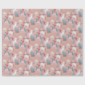 Papier Cadeau Unicorn rose mignon filles magiques premier annive (Plat)