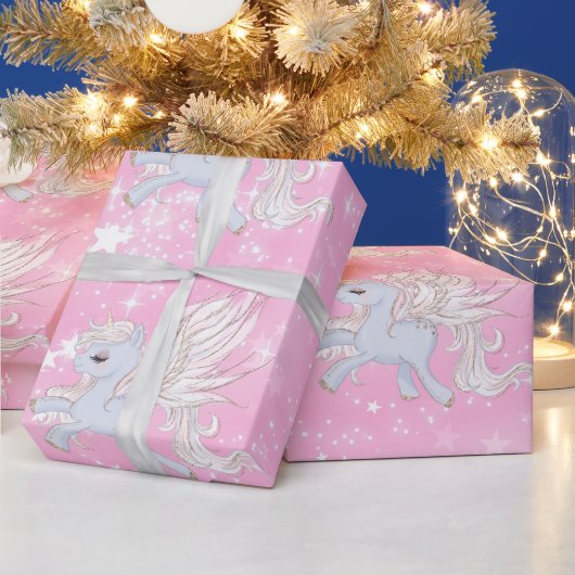 Papier Cadeau Unicorn Stars Rose blanc mange (Vacances)