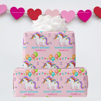 Papier Cadeau Unicorne colorée Anniversaire Personnaliser le nom