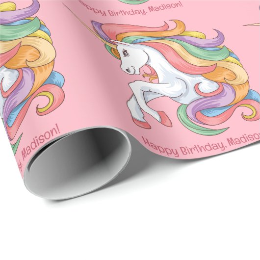 Papier Cadeau Unicorne couleur texte personnalisé (Coin rond)