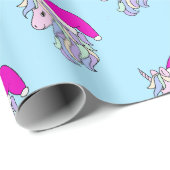 Papier Cadeau Unicorne de Noël à Santa Hat Bleu clair (Coin rond)