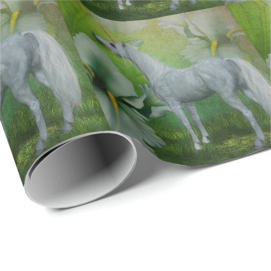 Papier Cadeau Unicorne Et Fleurs Lys (Coin rond)