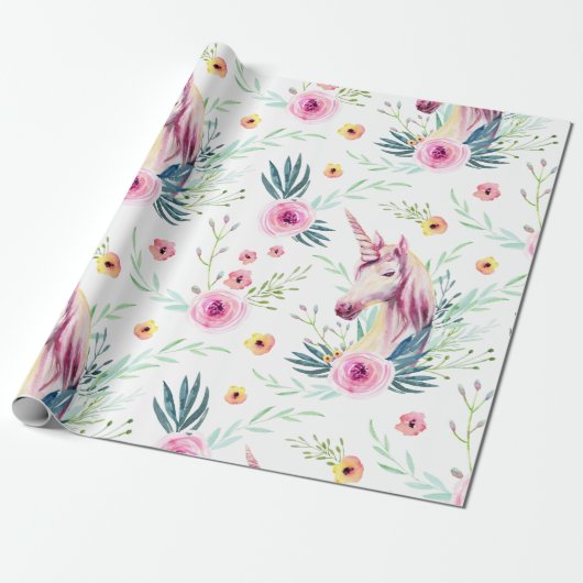 Papier Cadeau Unicorne florale Motif (Déroulé)