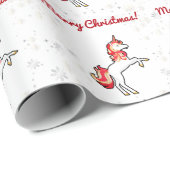Papier Cadeau Unicorne magique moderne Snowflakes Joyeux Noël  (Coin rond)