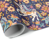 Papier Cadeau Unicorne Mexicaine Talavera Tile Poterie (Coin rond)