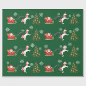 Papier Cadeau Unicorne Père Noël Sleigh Snowflakes Christmas Tre (Plat)