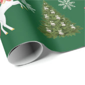 Papier Cadeau Unicorne Père Noël Sleigh Snowflakes Christmas Tre (Coin rond)
