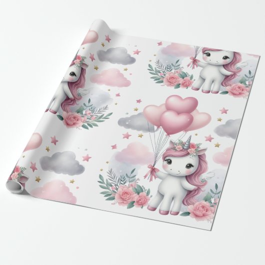 Papier Cadeau Unicorne rose (Déroulé)