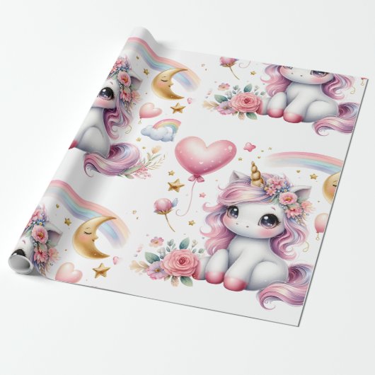 Papier Cadeau Unicorne rose (Déroulé)