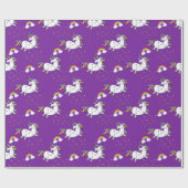 Papier Cadeau Unicorne violette et étoiles d'or (Plat)