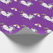 Papier Cadeau Unicorne violette et étoiles d'or (Coin)