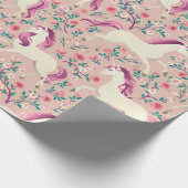 Papier Cadeau Unicornes dans la forêt rose (Coin)