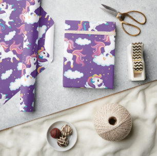 Papier Cadeau Unicornes de danse violette