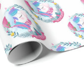 Papier Cadeau Unicornes de Noël (Coin rond)