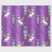 Papier Cadeau Unicornes de Noël Magique Violet (Plat)
