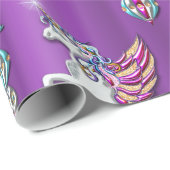 Papier Cadeau Unicornes de Noël Magique Violet (Coin rond)