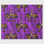 Papier Cadeau Unicornes d'Halloween sur soie violette (Plat)