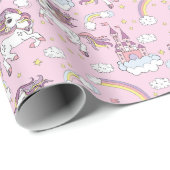 Papier Cadeau Unicornes Et Châteaux Roses (Coin rond)