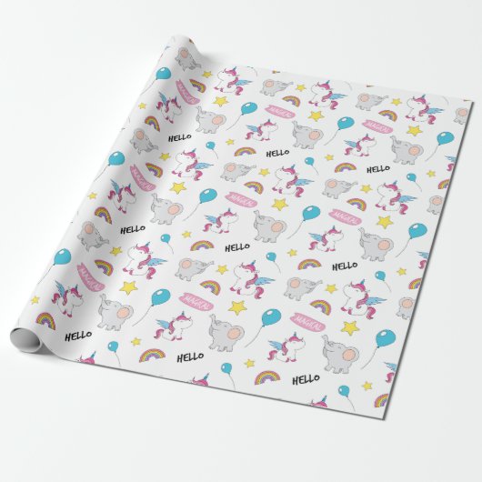 Papier Cadeau Unicornes Et Éléphants (Déroulé)