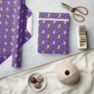 Papier Cadeau Unicornes lunaires et jolies fleurs Motif