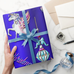 Papier Cadeau Unicornes magiques Noir bleu foncé Noël